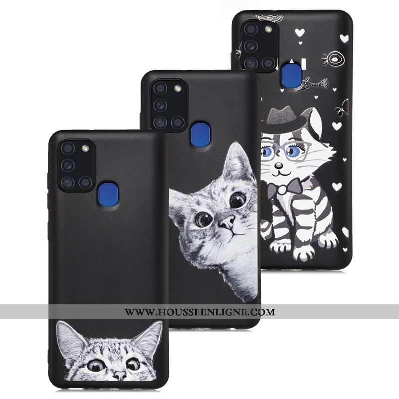 Coque Samsung Galaxy A21s Délavé En Daim Dessin Animé Téléphone Portable Tout Compris Étui Noir