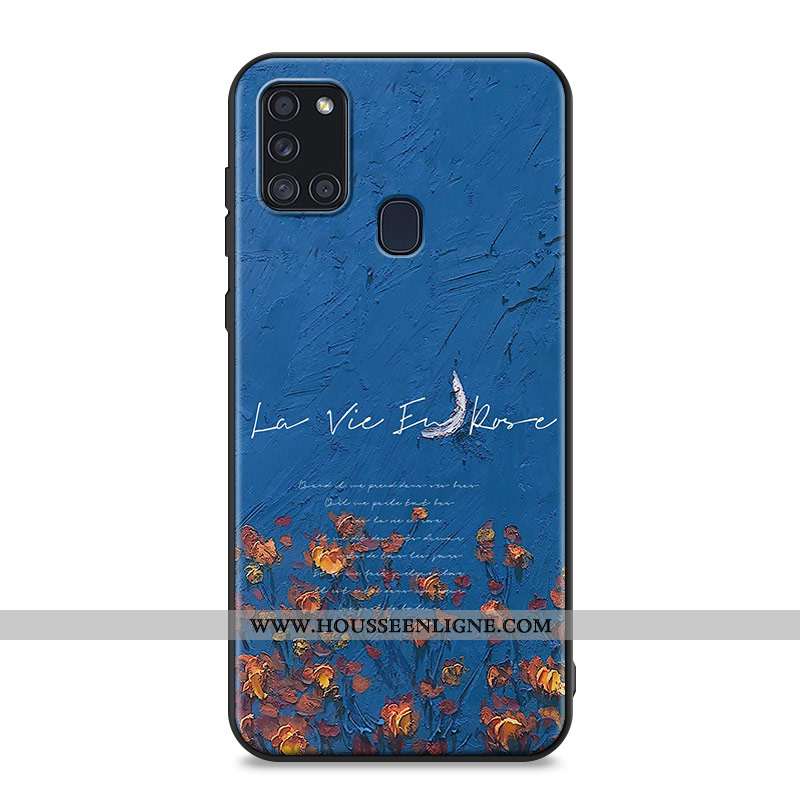 Coque Samsung Galaxy A21s Fluide Doux Silicone Délavé En Daim Fleurs Téléphone Portable Peinture À L