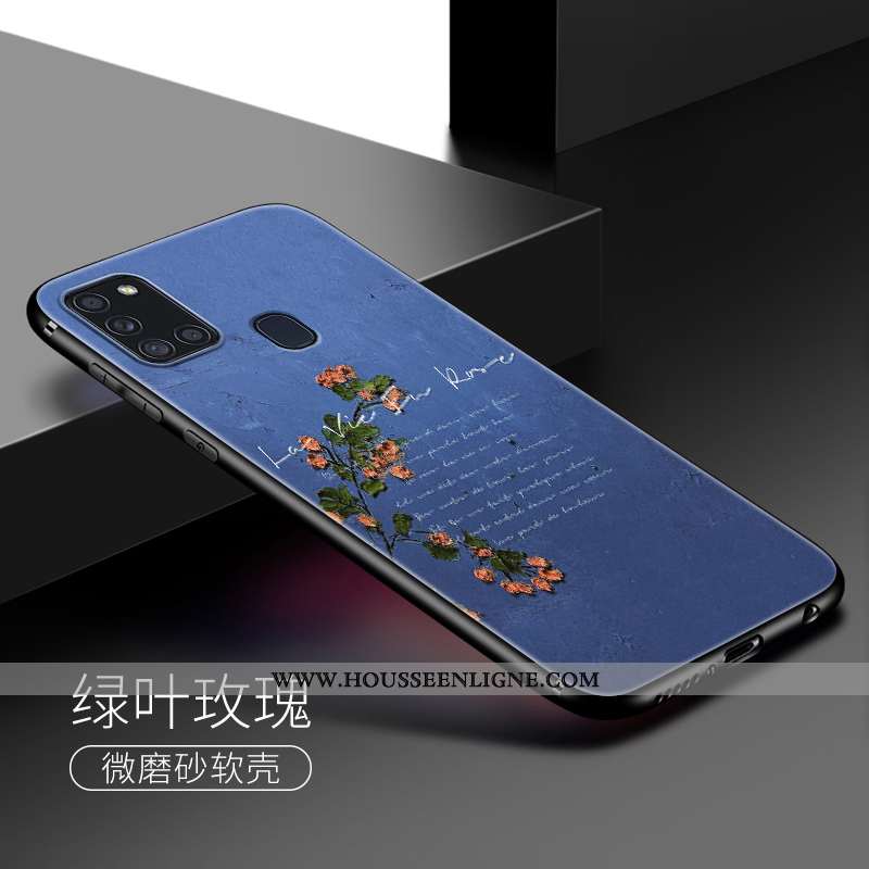 Coque Samsung Galaxy A21s Fluide Doux Silicone Délavé En Daim Fleurs Téléphone Portable Peinture À L