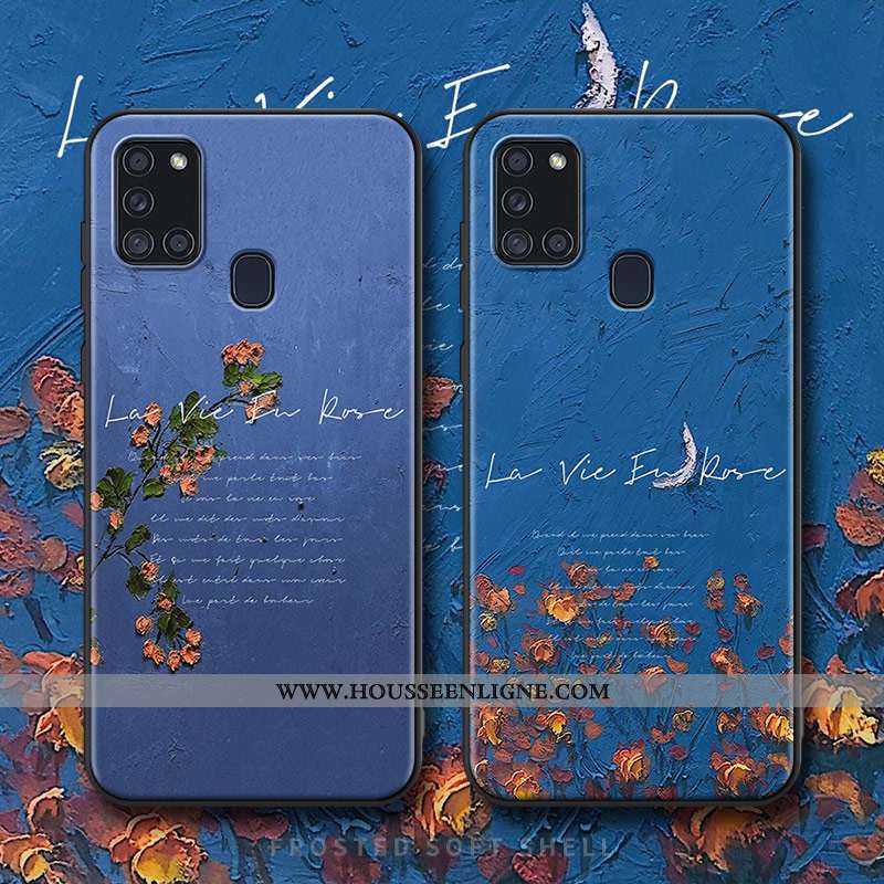 Coque Samsung Galaxy A21s Fluide Doux Silicone Délavé En Daim Fleurs Téléphone Portable Peinture À L