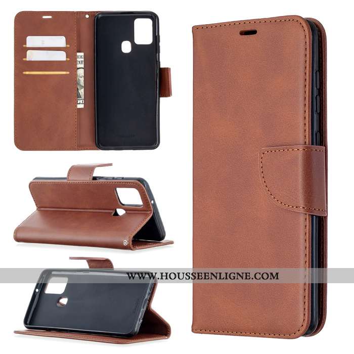 Coque Samsung Galaxy A21s Modèle Fleurie Protection Cuir Étoile Couleur Unie Étui Gris