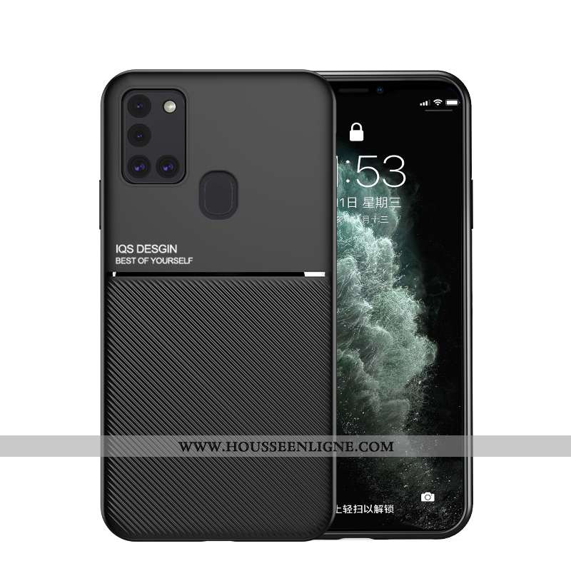 Coque Samsung Galaxy A21s Personnalité Créatif Fluide Doux Délavé En Daim Anneau Étui Ultra Noir