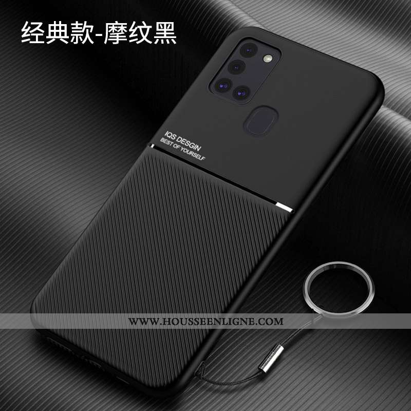 Coque Samsung Galaxy A21s Personnalité Créatif Fluide Doux Délavé En Daim Anneau Étui Ultra Noir