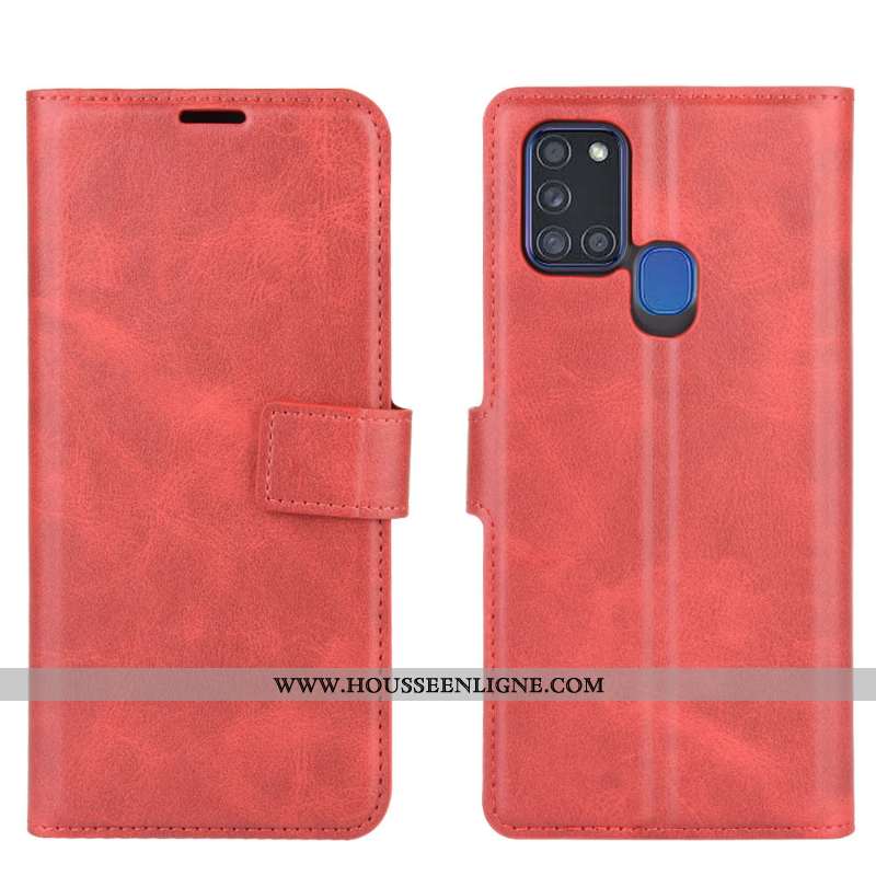 Coque Samsung Galaxy A21s Protection Ornements Suspendus Rouge Étui Étoile Cuir