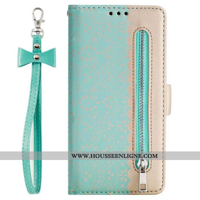 Coque Samsung Galaxy A21s Silicone Fermeture Éclair Dentelle Étoile Cuir Étui Verte
