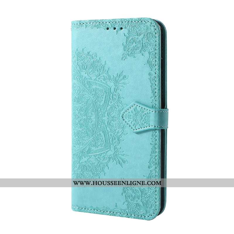 Coque Samsung Galaxy A40 Cuir Modèle Fleurie Carte Clamshell Fleur Fluide Doux Bleu
