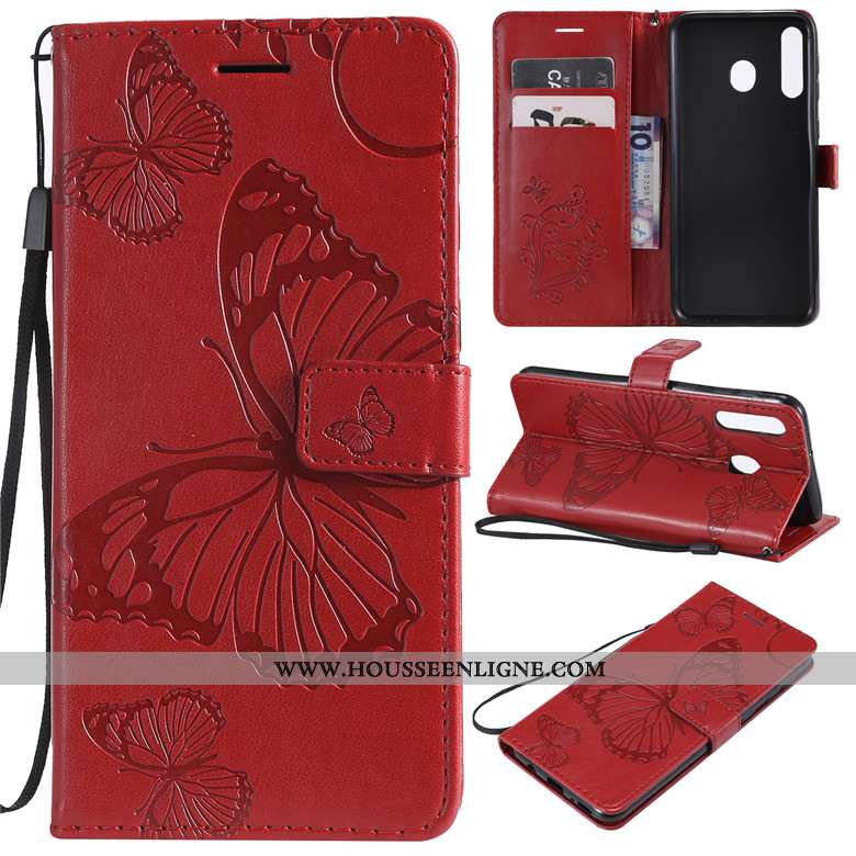 Coque Samsung Galaxy A40s Cuir Fluide Doux Clamshell Violet Portefeuille Étui Téléphone Portable