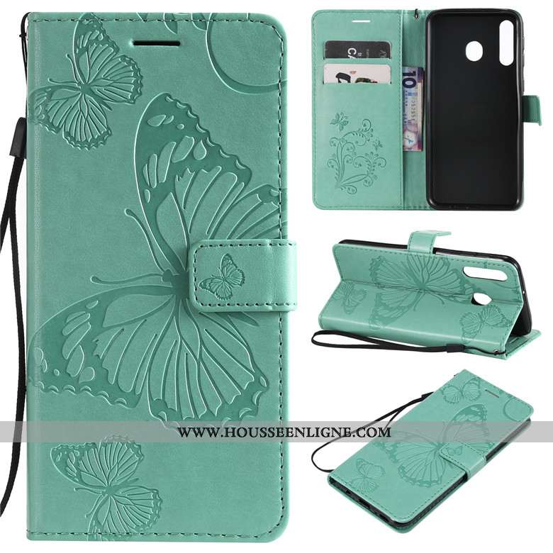 Coque Samsung Galaxy A40s Cuir Fluide Doux Clamshell Violet Portefeuille Étui Téléphone Portable