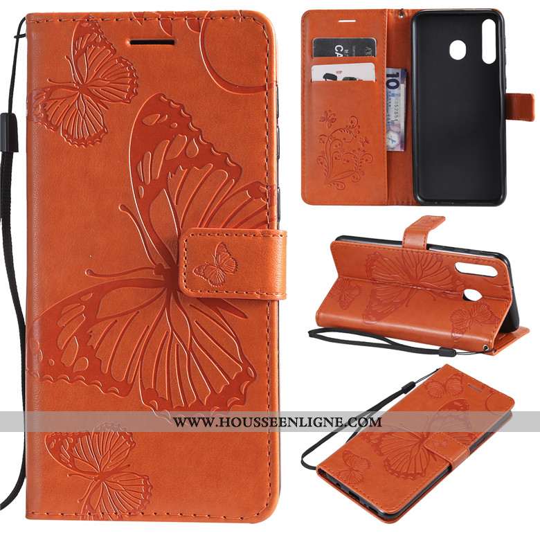 Coque Samsung Galaxy A40s Cuir Fluide Doux Clamshell Violet Portefeuille Étui Téléphone Portable
