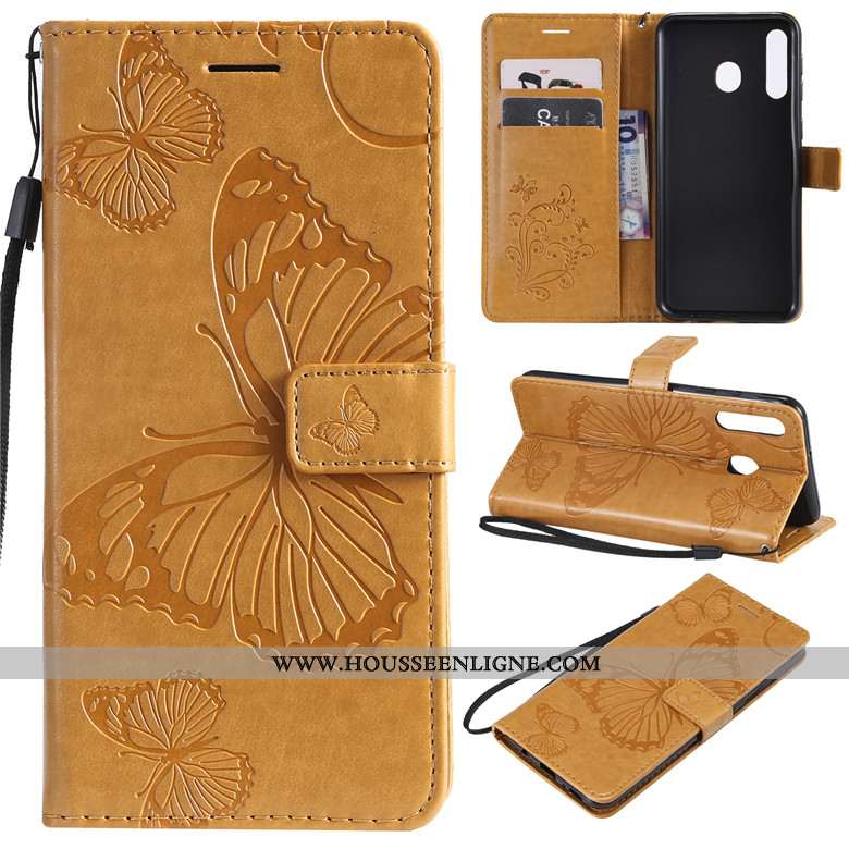 Coque Samsung Galaxy A40s Cuir Fluide Doux Clamshell Violet Portefeuille Étui Téléphone Portable