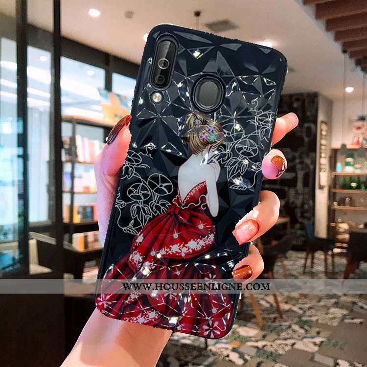 Coque Samsung Galaxy A40s Modèle Fleurie Noir Étui Téléphone Portable Étoile