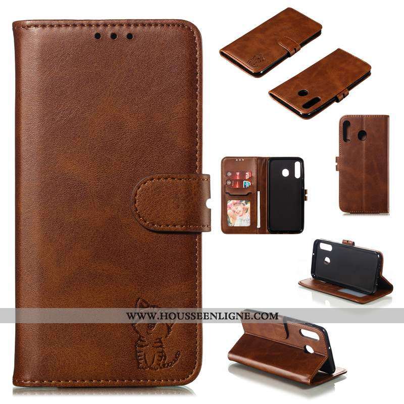 Coque Samsung Galaxy A40s Protection Cuir Téléphone Portable Bovins Housse Rouge