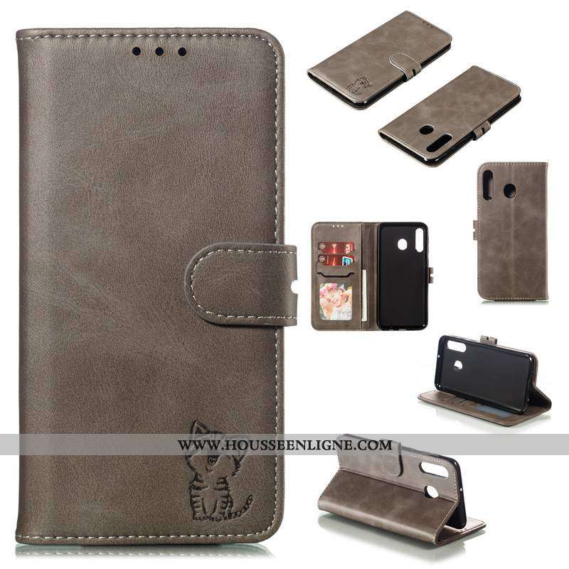 Coque Samsung Galaxy A40s Protection Cuir Téléphone Portable Bovins Housse Rouge