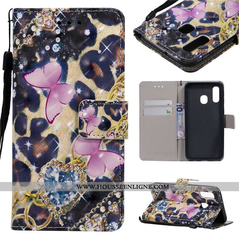 Coque Samsung Galaxy A40s Protection Dessin Animé Étui Téléphone Portable Peinture Étoile Violet