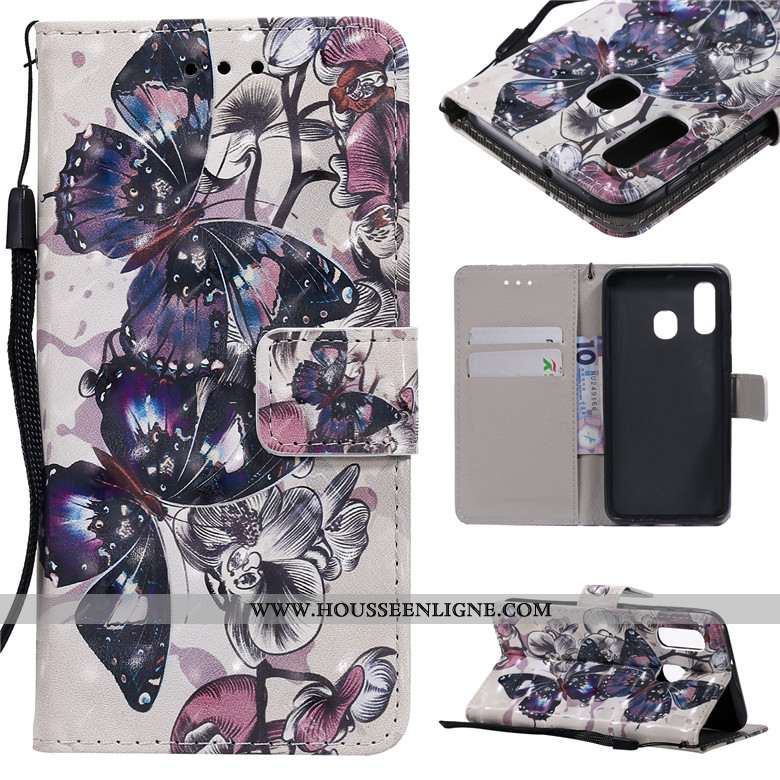 Coque Samsung Galaxy A40s Protection Dessin Animé Étui Téléphone Portable Peinture Étoile Violet