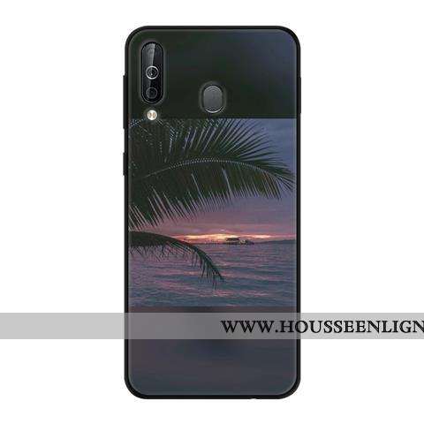 Coque Samsung Galaxy A40s Protection Délavé En Daim Fluide Doux Vert Noir Étui Verte