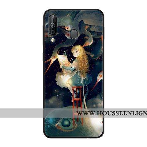 Coque Samsung Galaxy A40s Protection Délavé En Daim Fluide Doux Vert Noir Étui Verte