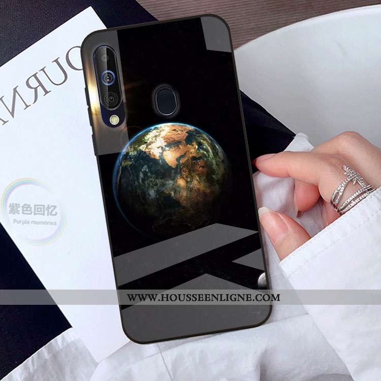 Coque Samsung Galaxy A40s Verre Créatif Étui Miroir Protection Téléphone Portable Étoile Noir
