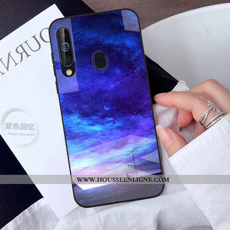 Coque Samsung Galaxy A40s Verre Créatif Étui Miroir Protection Téléphone Portable Étoile Noir