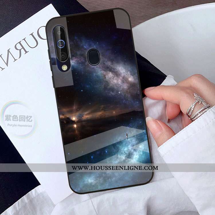 Coque Samsung Galaxy A40s Verre Créatif Étui Miroir Protection Téléphone Portable Étoile Noir