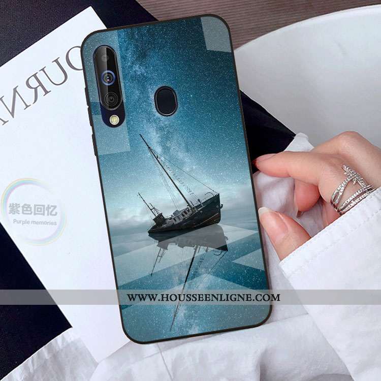 Coque Samsung Galaxy A40s Verre Créatif Étui Miroir Protection Téléphone Portable Étoile Noir