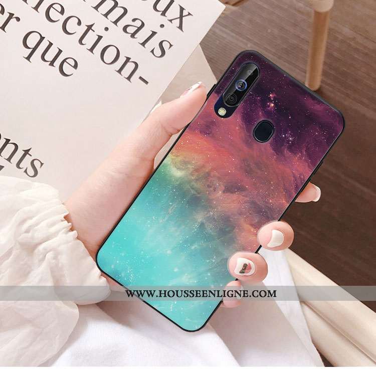 Coque Samsung Galaxy A40s Verre Créatif Étui Miroir Protection Téléphone Portable Étoile Noir