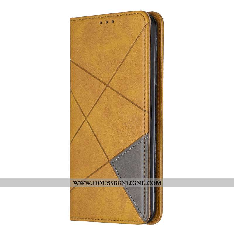 Coque Samsung Galaxy A41 Cuir Protection Carte Étoile Étui Gris Jaune