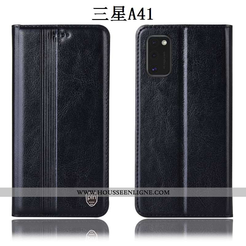 Coque Samsung Galaxy A41 Cuir Véritable Protection Étoile Téléphone Portable Housse Tout Compris Noi
