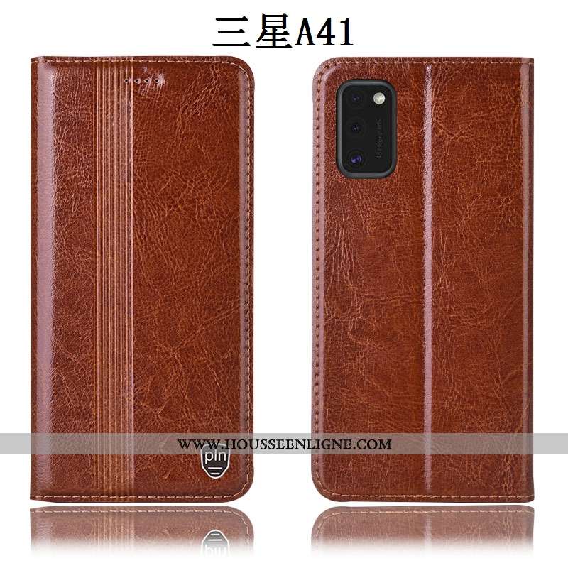 Coque Samsung Galaxy A41 Cuir Véritable Protection Étoile Téléphone Portable Housse Tout Compris Noi