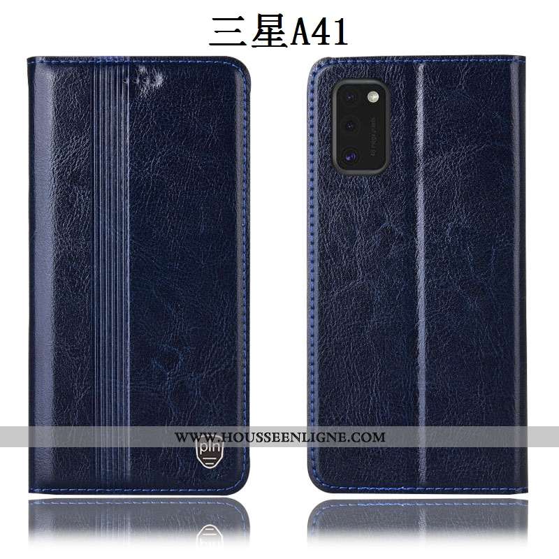Coque Samsung Galaxy A41 Cuir Véritable Protection Étoile Téléphone Portable Housse Tout Compris Noi