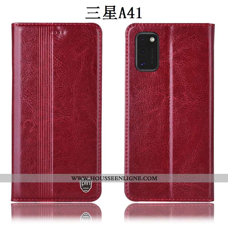 Coque Samsung Galaxy A41 Cuir Véritable Protection Étoile Téléphone Portable Housse Tout Compris Noi