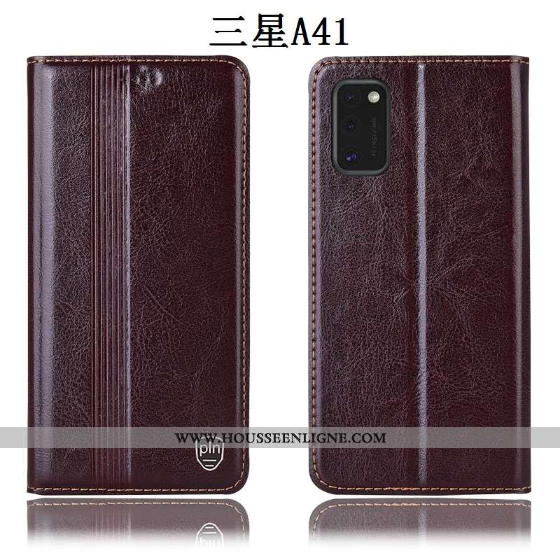 Coque Samsung Galaxy A41 Cuir Véritable Protection Étoile Téléphone Portable Housse Tout Compris Noi