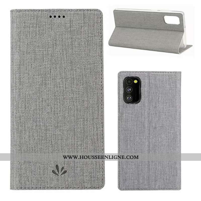 Coque Samsung Galaxy A41 Protection Cuir Incassable Tissu Modèle Fleurie Téléphone Portable Gris