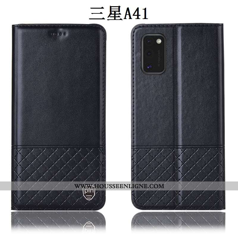 Coque Samsung Galaxy A41 Protection Cuir Véritable Incassable Étoile Étui Housse Rouge