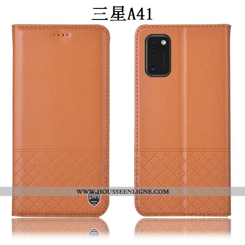 Coque Samsung Galaxy A41 Protection Cuir Véritable Incassable Étoile Étui Housse Rouge