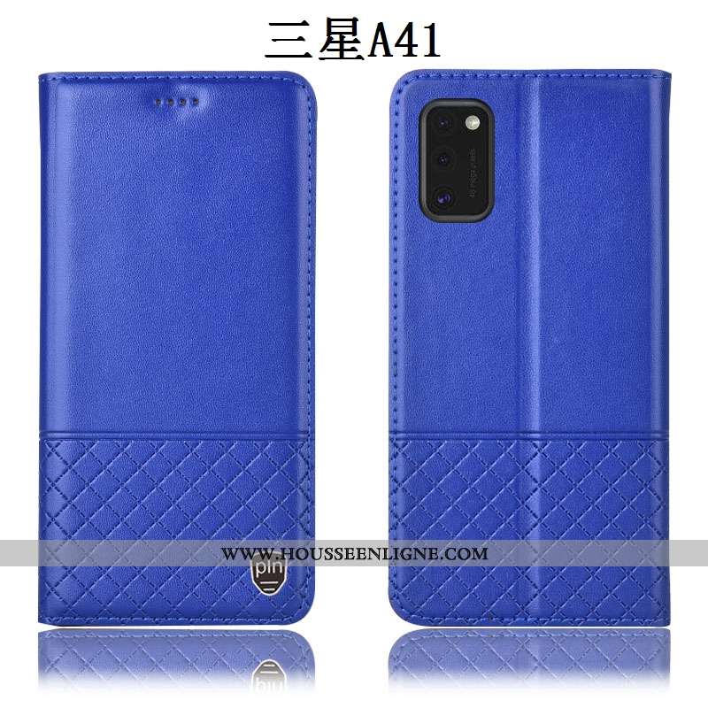 Coque Samsung Galaxy A41 Protection Cuir Véritable Incassable Étoile Étui Housse Rouge