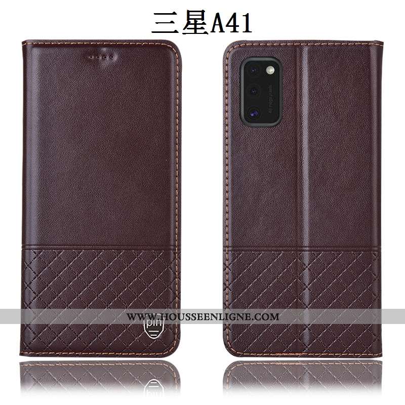 Coque Samsung Galaxy A41 Protection Cuir Véritable Incassable Étoile Étui Housse Rouge