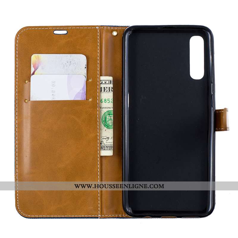 Coque Samsung Galaxy A50 Portefeuille Tendance Housse Téléphone Portable Étui En Denim Violet