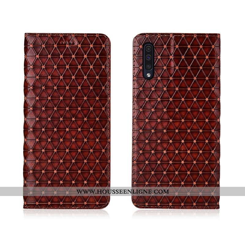 Coque Samsung Galaxy A50 Protection Délavé En Daim Étui Fluide Doux Clamshell Étoile Marron