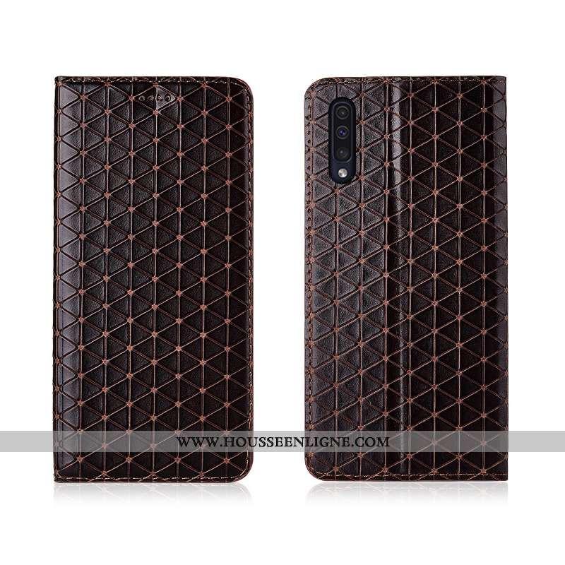 Coque Samsung Galaxy A50 Protection Délavé En Daim Étui Fluide Doux Clamshell Étoile Marron