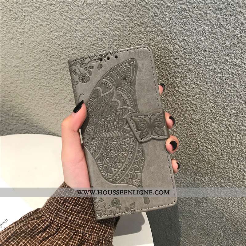 Coque Samsung Galaxy A50s Cuir Protection Gris Téléphone Portable Étoile Incassable