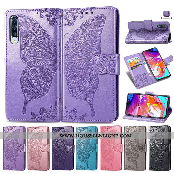 Coque Samsung Galaxy A50s Cuir Protection Gris Téléphone Portable Étoile Incassable