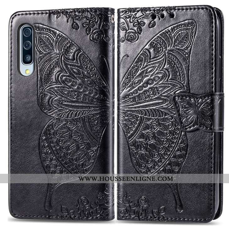 Coque Samsung Galaxy A50s Cuir Protection Gris Téléphone Portable Étoile Incassable