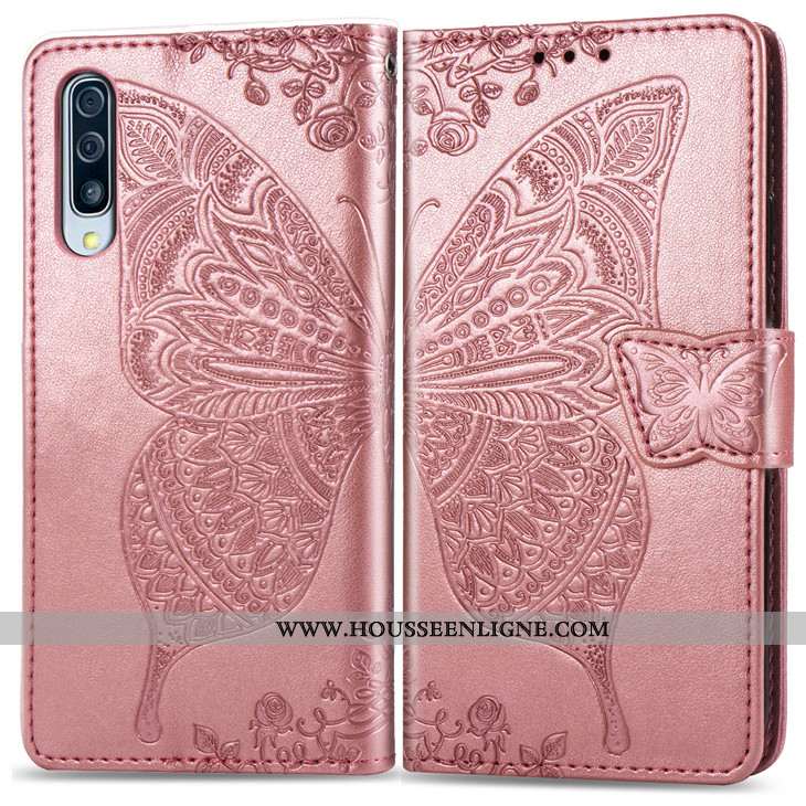 Coque Samsung Galaxy A50s Cuir Protection Gris Téléphone Portable Étoile Incassable