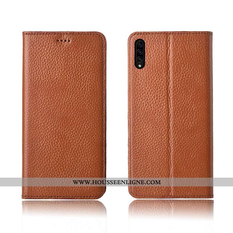 Coque Samsung Galaxy A50s Délavé En Daim Cuir Véritable Protection Téléphone Portable Kaki Incassabl