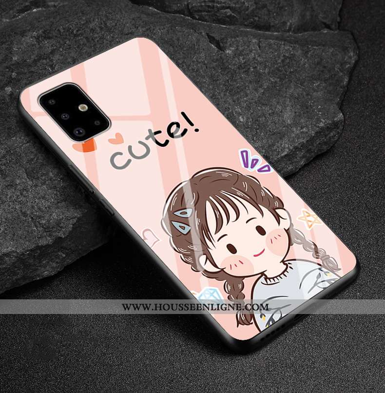 Coque Samsung Galaxy A51 Dessin Animé Tendance Silicone Étui Personnalité Verre Difficile Rose