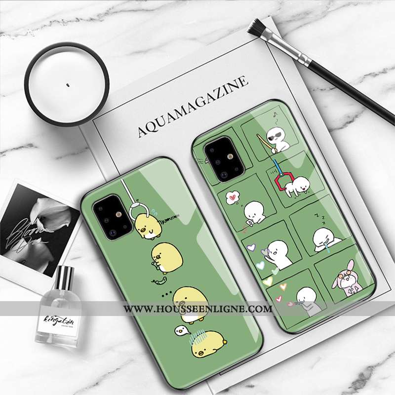 Coque Samsung Galaxy A51 Dessin Animé Tendance Silicone Étui Personnalité Verre Difficile Rose