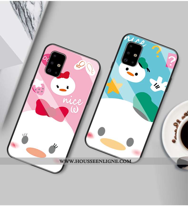 Coque Samsung Galaxy A51 Dessin Animé Tendance Silicone Étui Personnalité Verre Difficile Rose