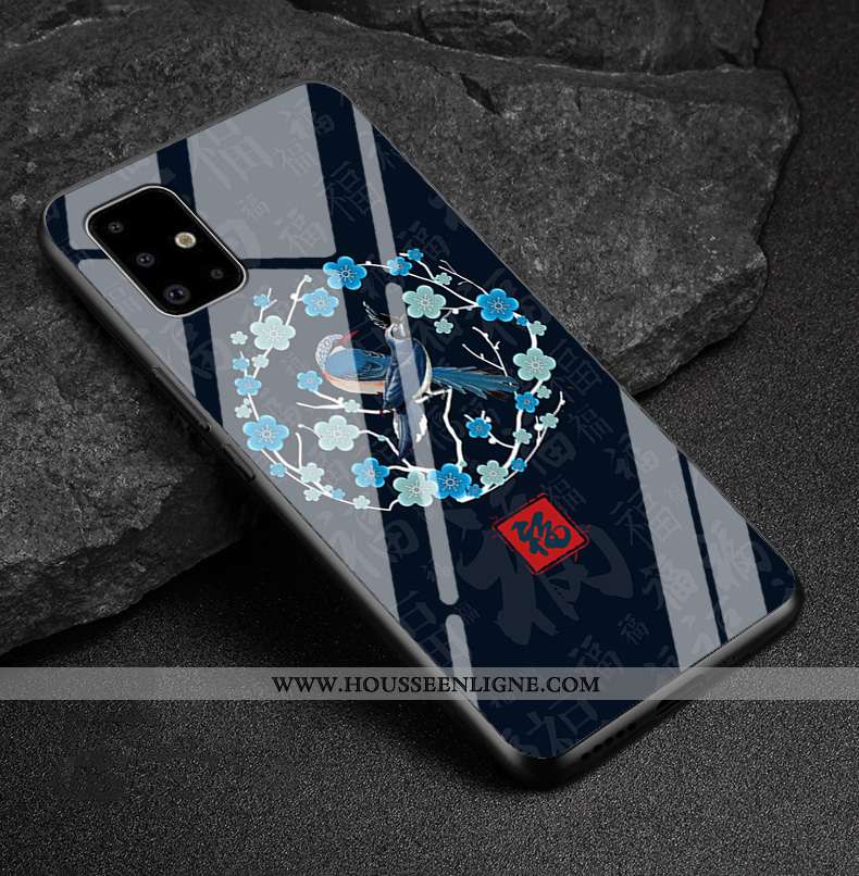Coque Samsung Galaxy A51 Dessin Animé Tendance Étui Incassable Personnalisé Verre Bleu Foncé