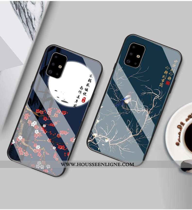 Coque Samsung Galaxy A51 Dessin Animé Tendance Étui Incassable Personnalisé Verre Bleu Foncé